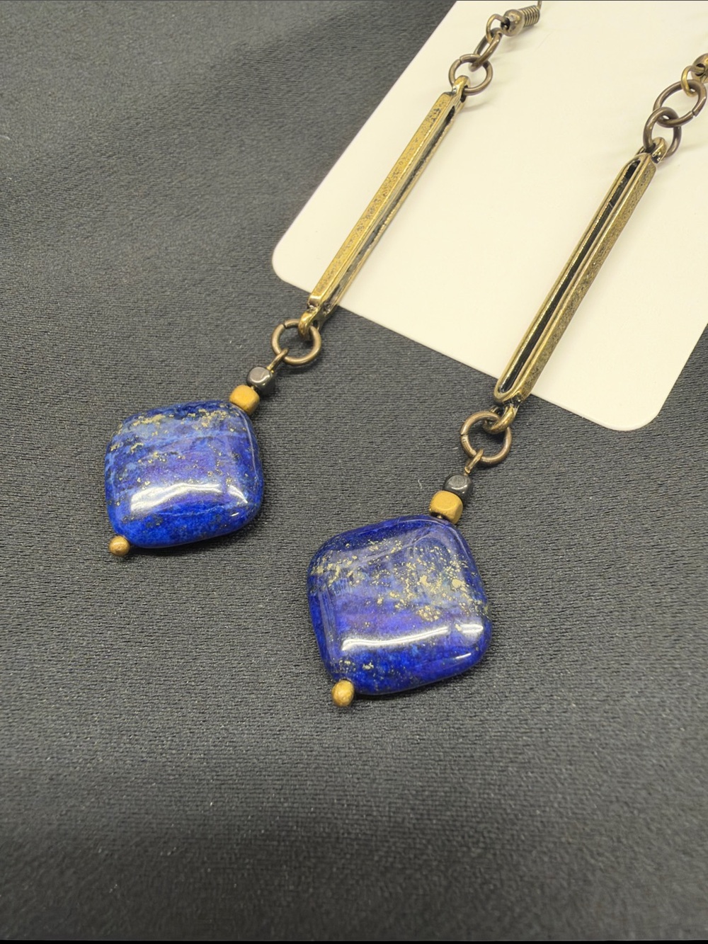 NEW Handmade Blue Stone Drop Earrings with Antique Gold Accents